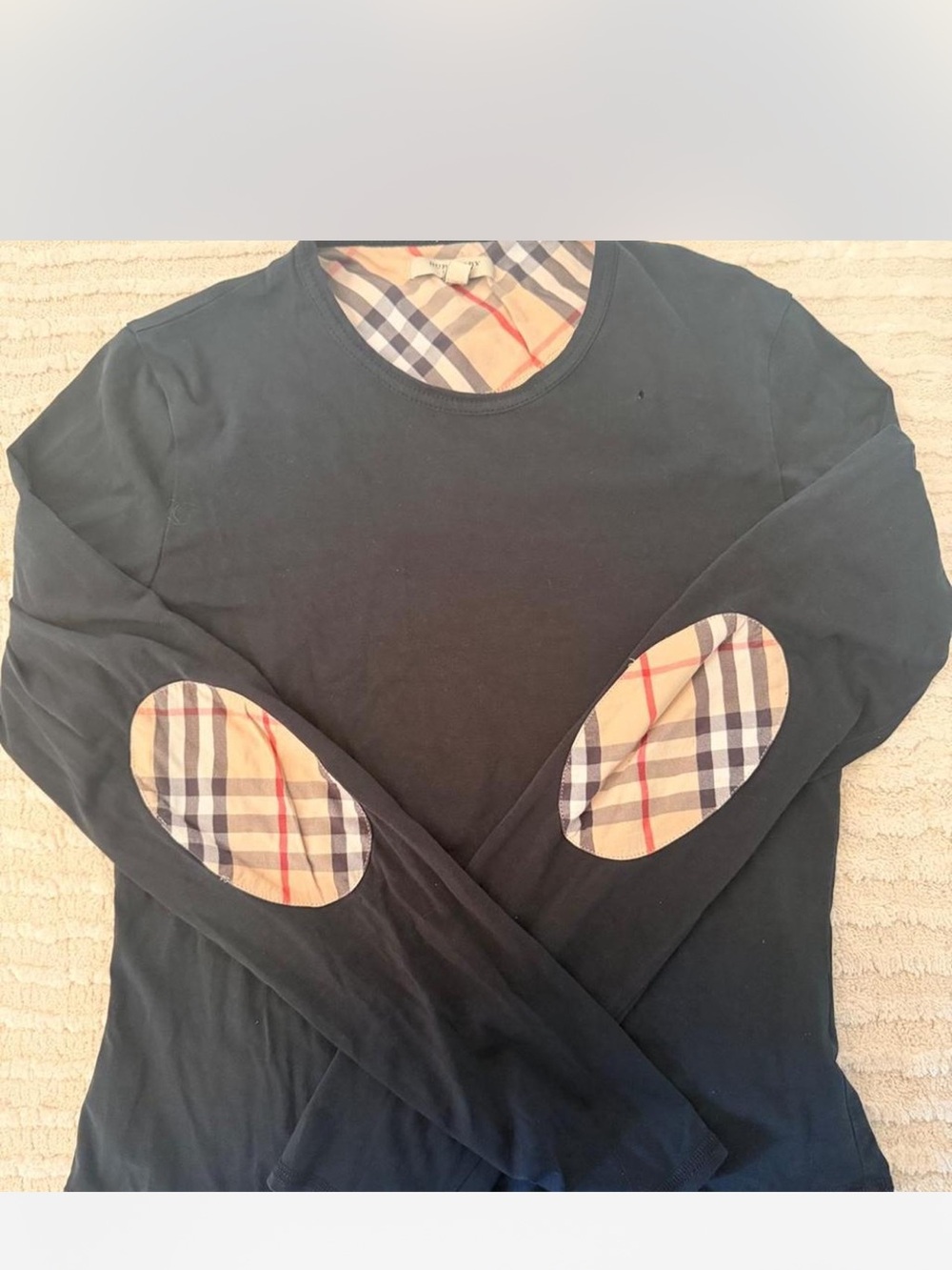 Burberry Long-Sleeve Top with Plaid Elbow Patches